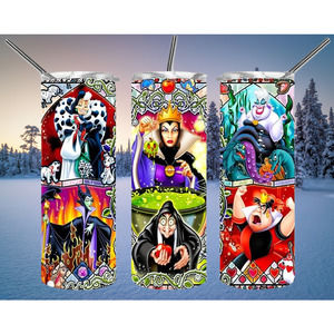 Disney Villains, 20oz Skinny Tumbler, Evil Queen, Cruella Deville, Maleficent